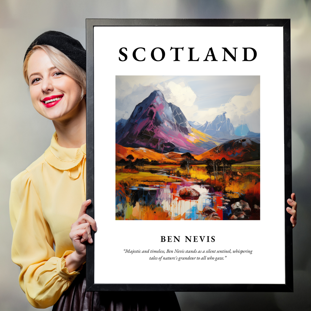 Person holding a poster of Ben Nevis