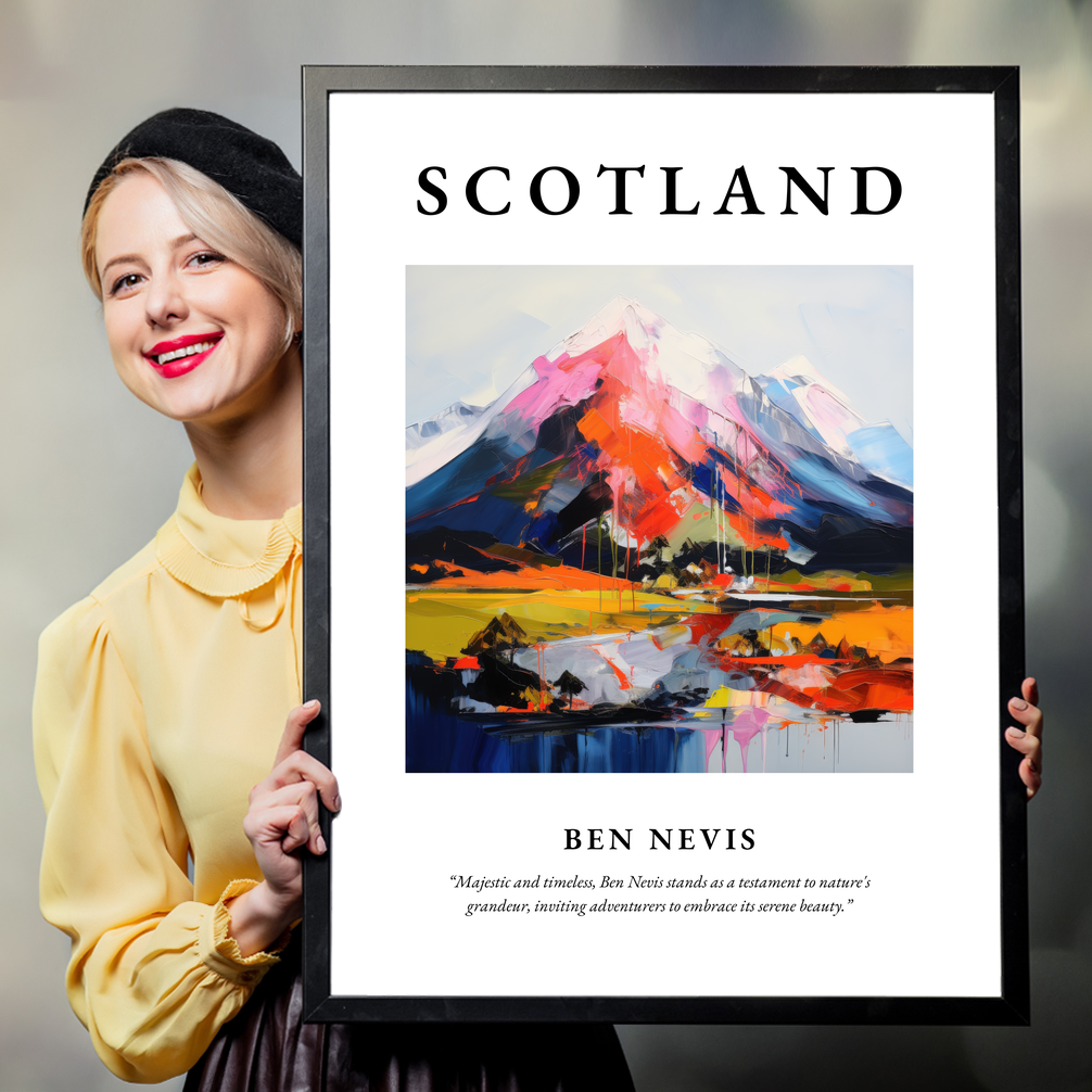 Person holding a poster of Ben Nevis