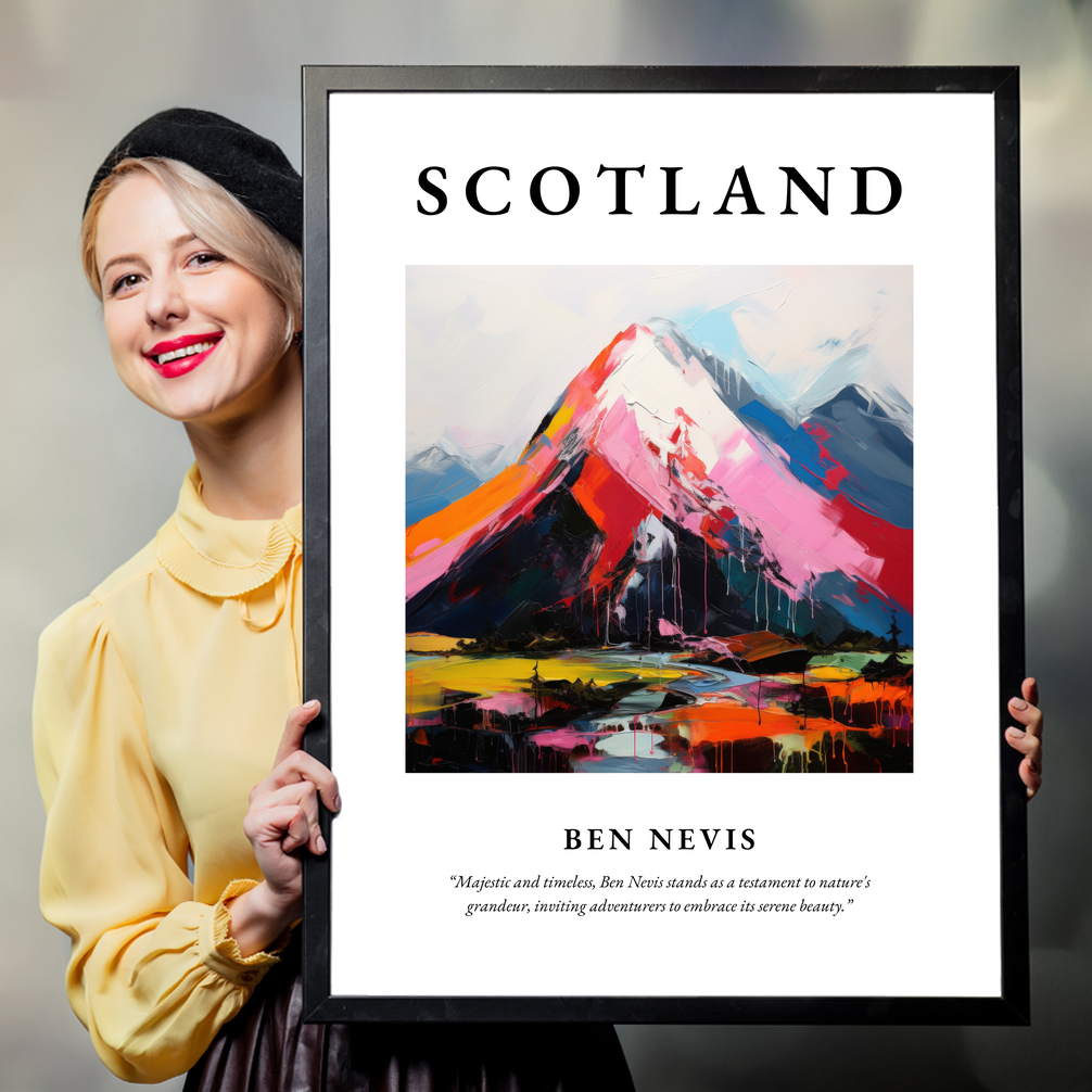 Person holding a poster of Ben Nevis