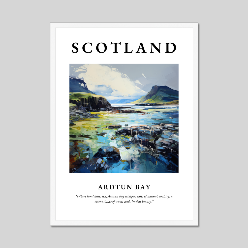 Poster in a white frame with the word Scotland