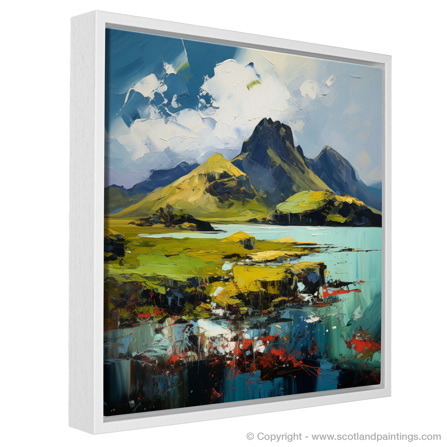 Painting and Art Print of Isle of Eigg, Inner Hebrides entitled "Wild Hebridean Symphony: Isle of Eigg Through Expressionist Eyes".