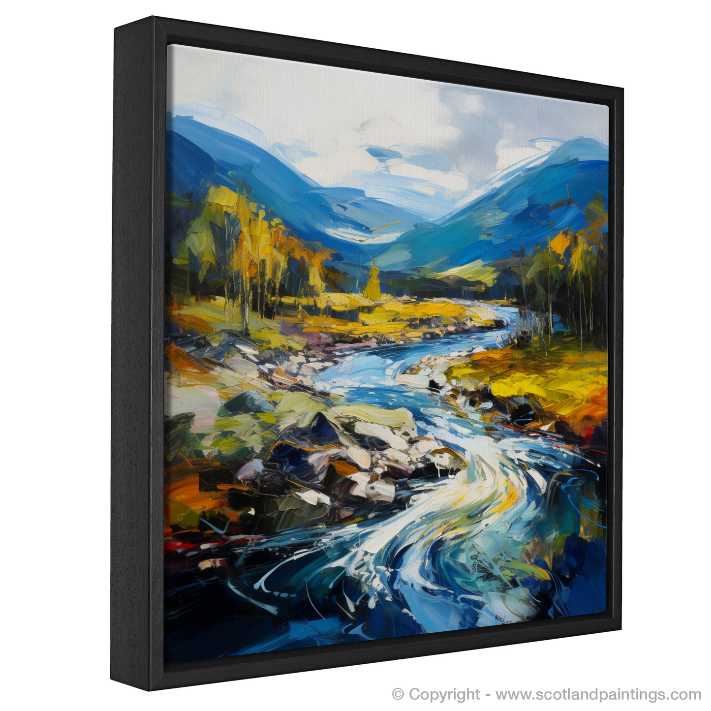 Painting and Art Print of River Orchy, Argyll and Bute entitled "Dancing Waters of River Orchy: An Expressionist Ode to Scottish Beauty".