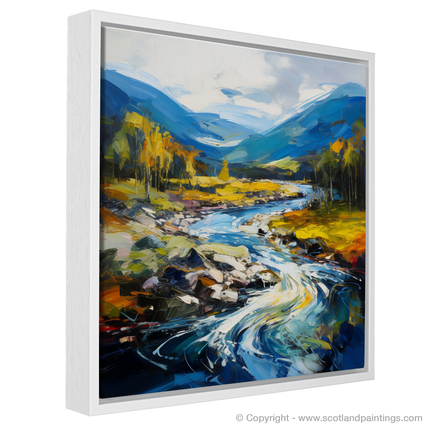 Painting and Art Print of River Orchy, Argyll and Bute entitled "Dancing Waters of River Orchy: An Expressionist Ode to Scottish Beauty".