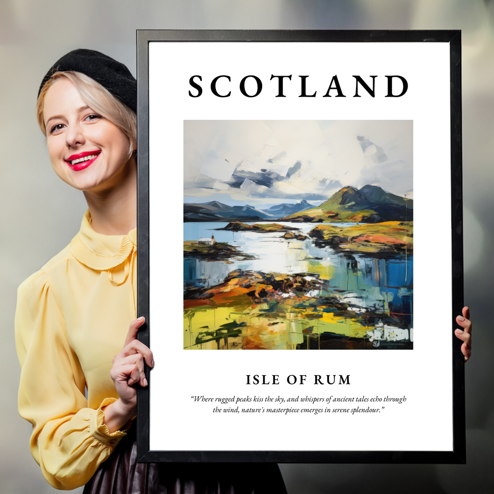 Person holding a poster of Isle of Rum