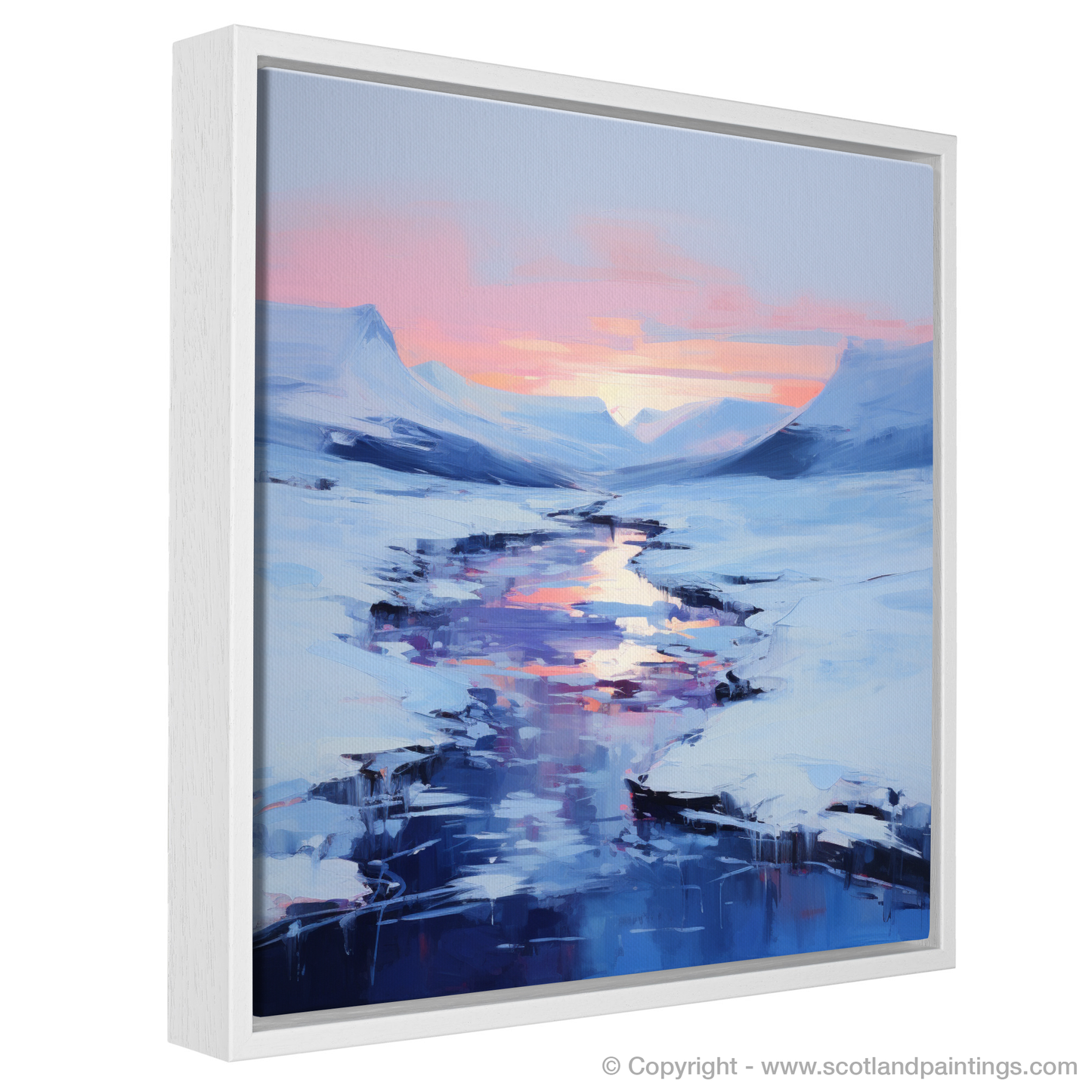 Painting and Art Print of Pristine snow at dusk in Glencoe entitled "Dusk Dance in Glencoe Snow".