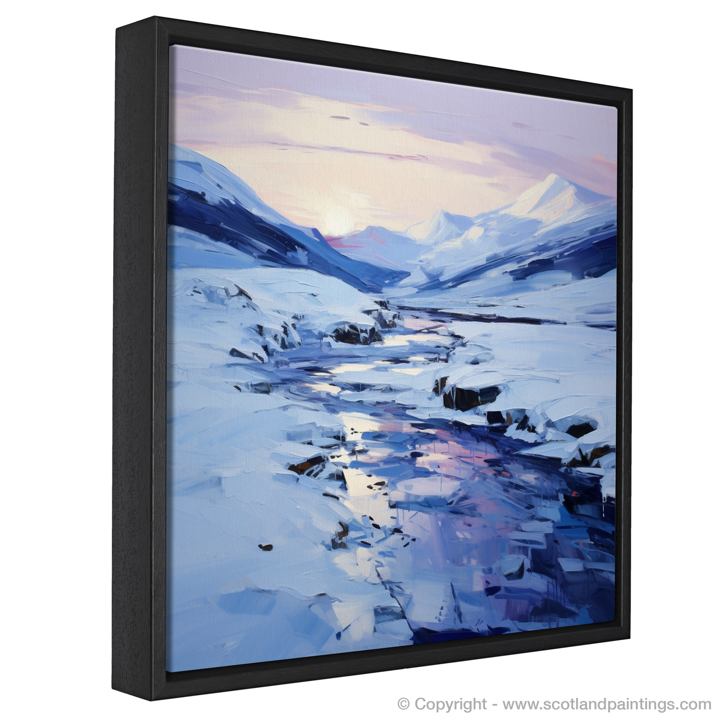 Painting and Art Print of Pristine snow at dusk in Glencoe entitled "Twilight Serenade in Glencoe Snow".