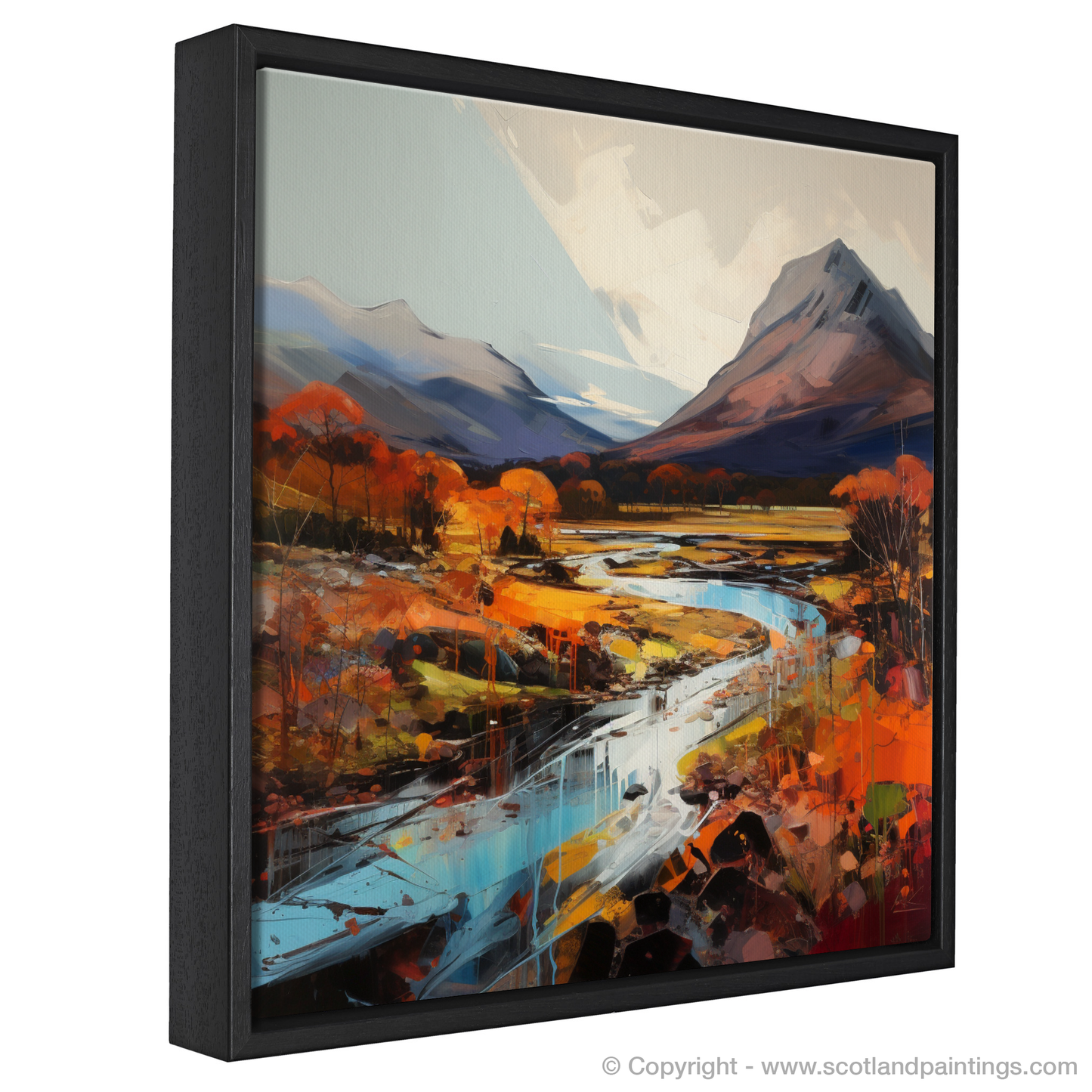 Painting and Art Print of Autumn hues in Glencoe entitled "Autumn Blaze in Glencoe: An Expressionist Ode to Nature's Palette".