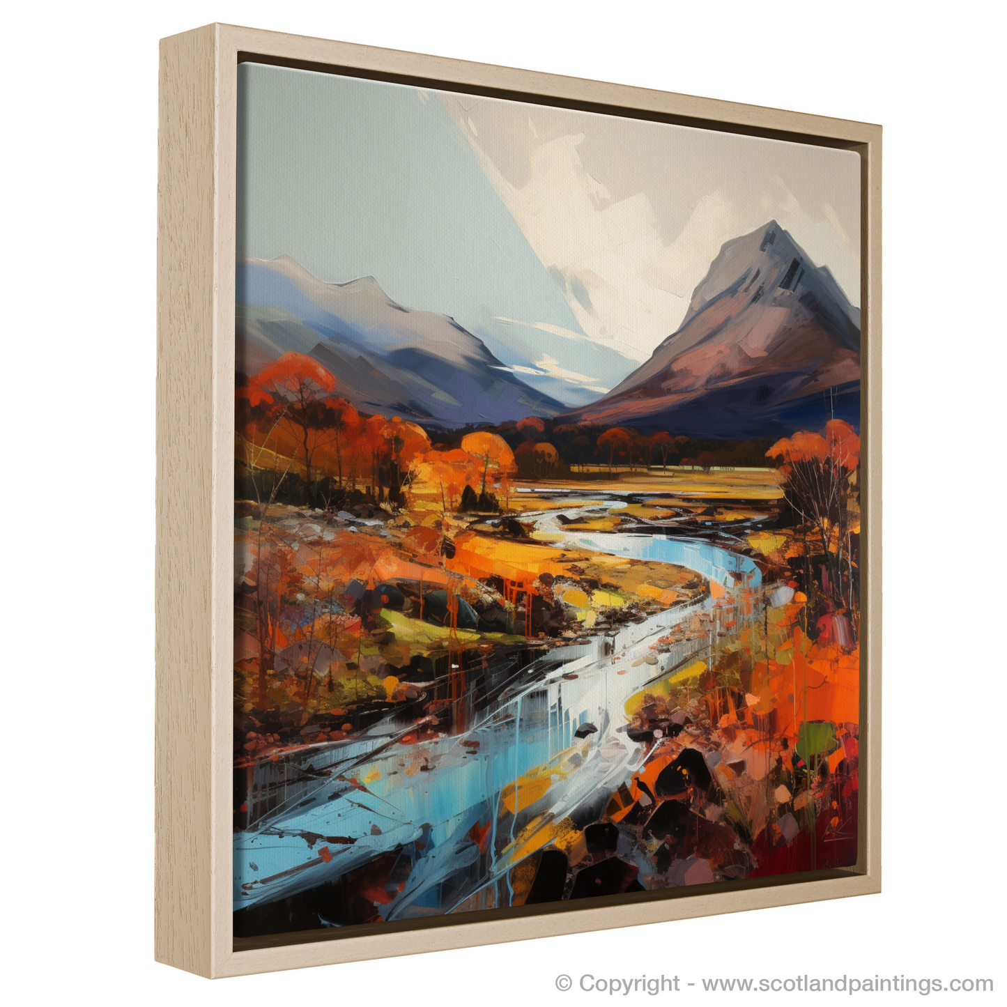 Painting and Art Print of Autumn hues in Glencoe entitled "Autumn Blaze in Glencoe: An Expressionist Ode to Nature's Palette".