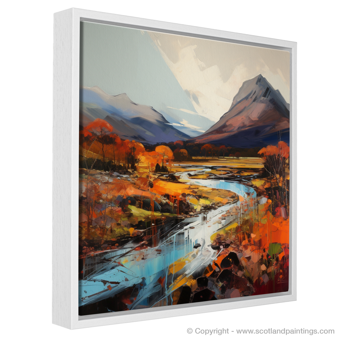 Painting and Art Print of Autumn hues in Glencoe entitled "Autumn Blaze in Glencoe: An Expressionist Ode to Nature's Palette".