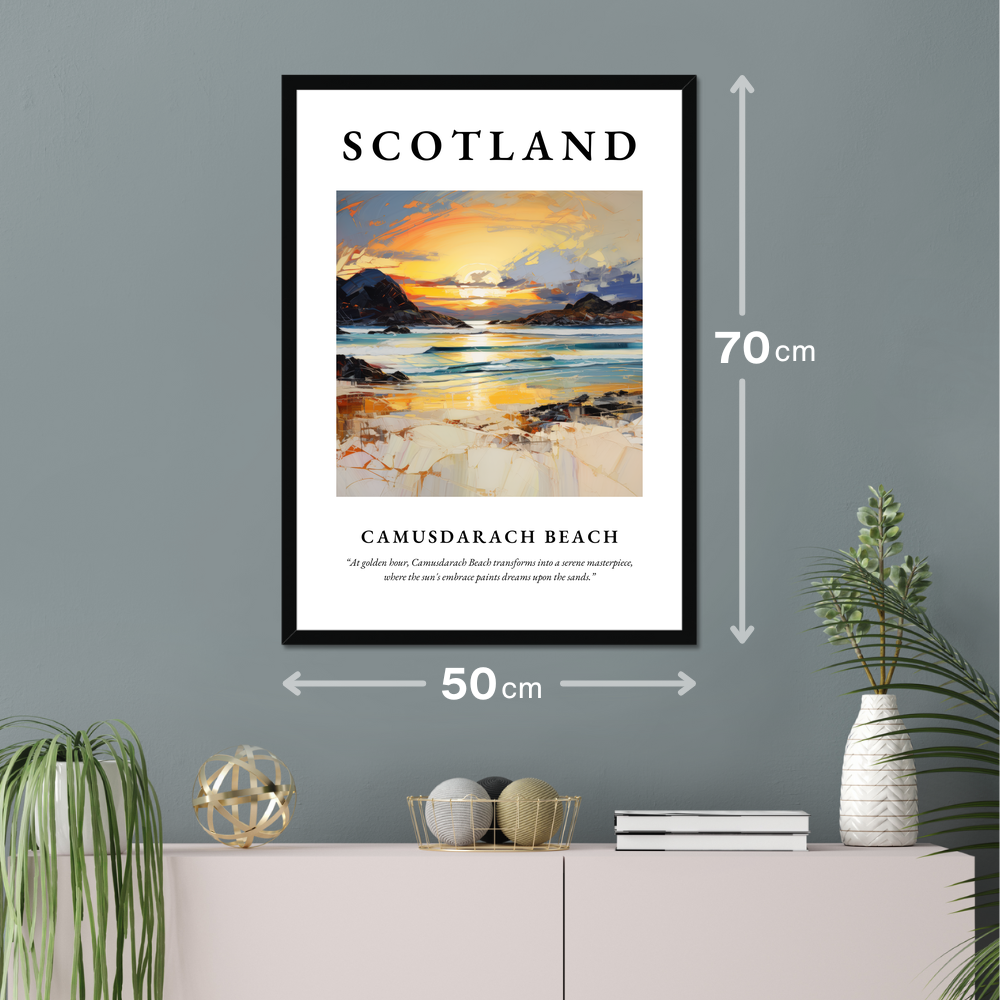 Poster of Camusdarach Beach hanging on a wall