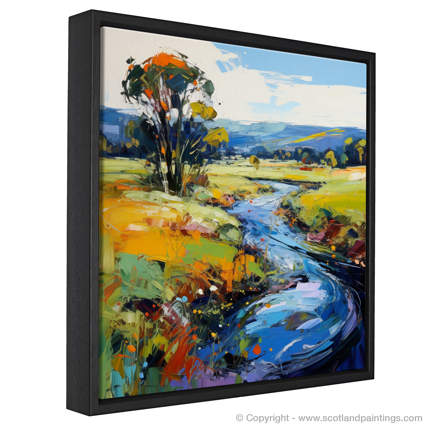 Painting and Art Print of River Don, Aberdeenshire entitled "Vivid Expressions of River Don in Autumn".