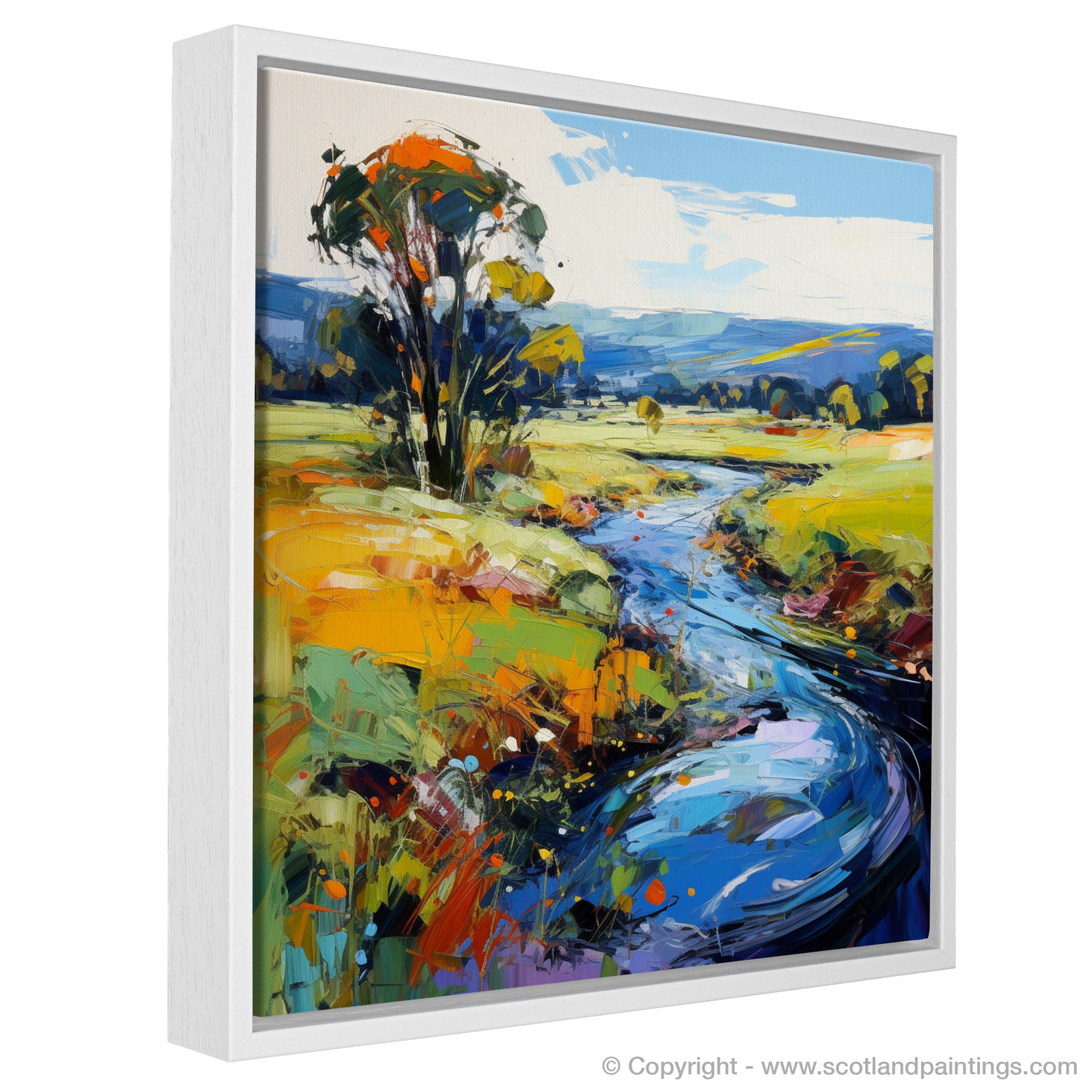 Painting and Art Print of River Don, Aberdeenshire entitled "Vivid Expressions of River Don in Autumn".