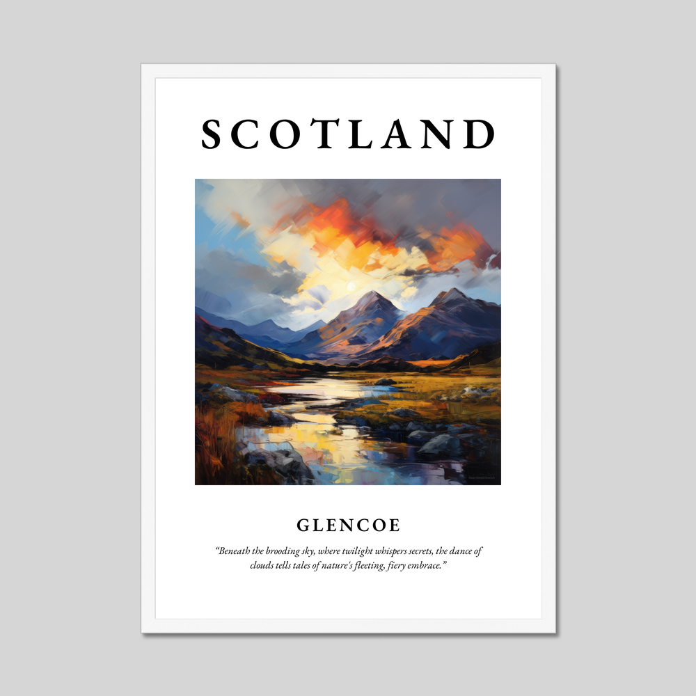 Poster in a white frame with the word Scotland