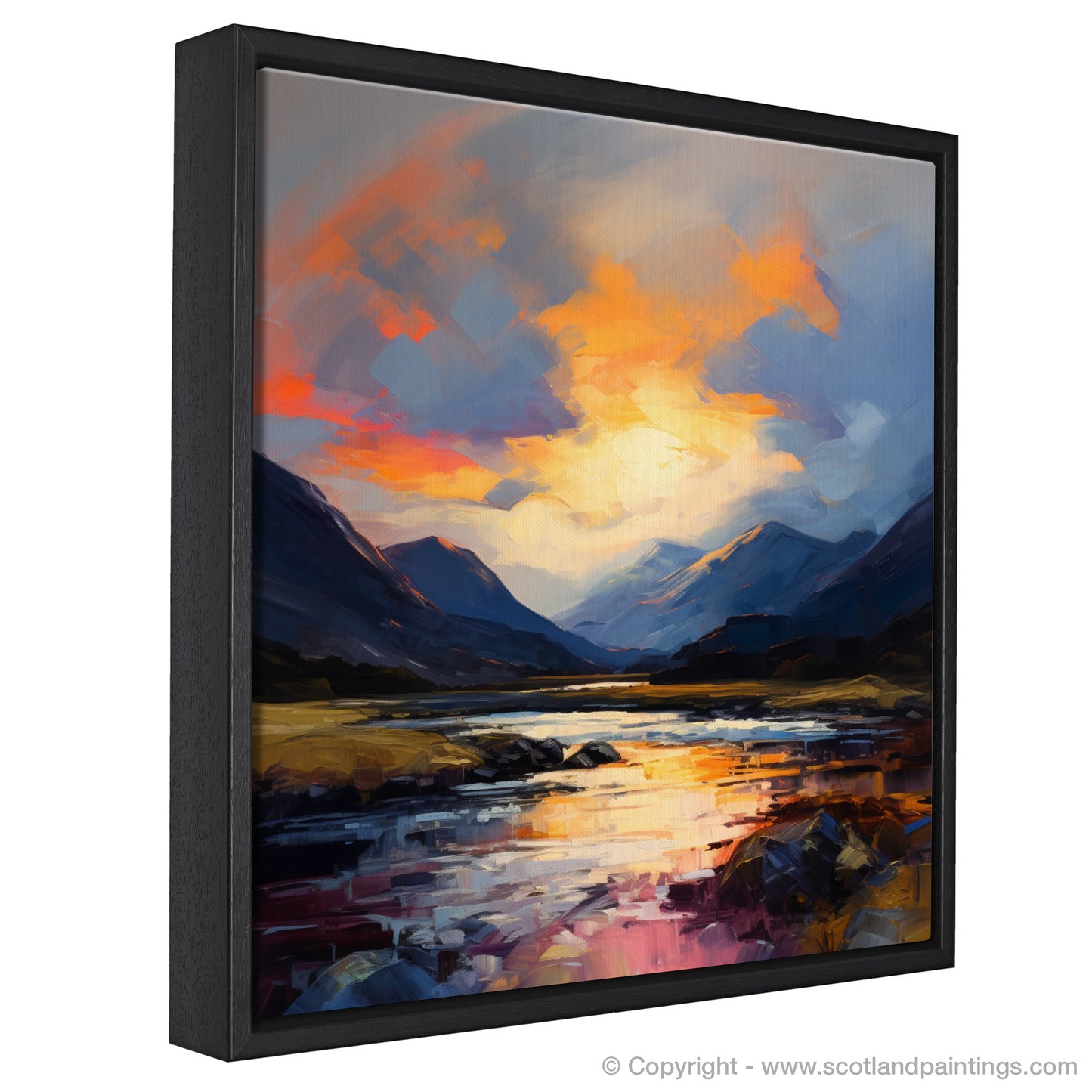 Painting and Art Print of Moody clouds at sunset in Glencoe entitled "Sunset Fury Over Glencoe".