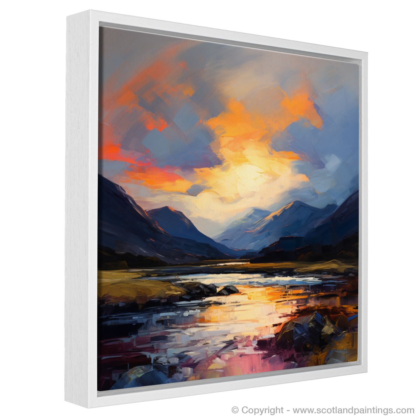 Painting and Art Print of Moody clouds at sunset in Glencoe entitled "Sunset Fury Over Glencoe".