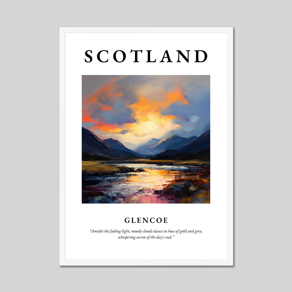 Poster in a white frame with the word Scotland