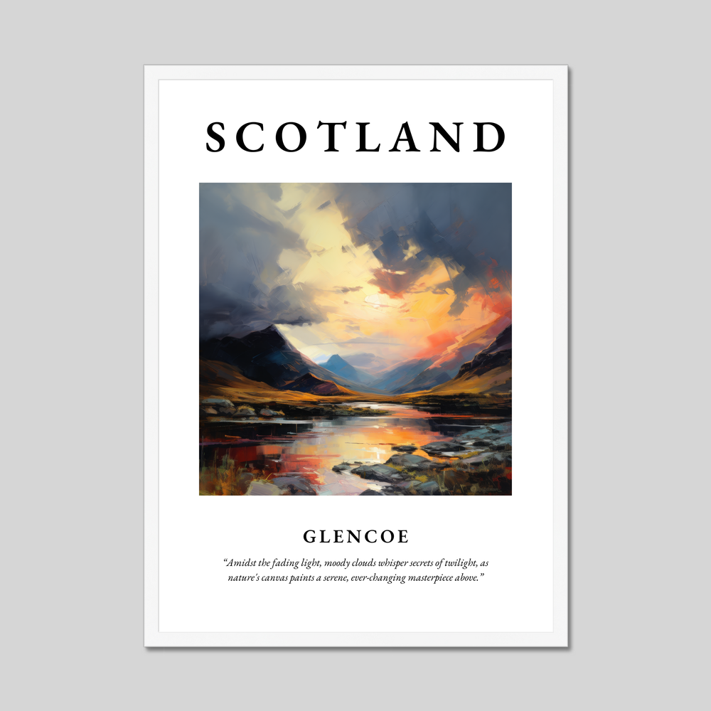 Poster in a white frame with the word Scotland