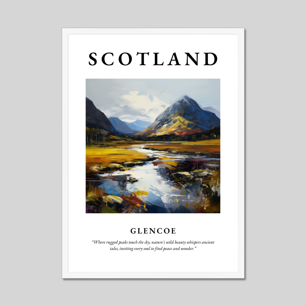 Poster in a white frame with the word Scotland