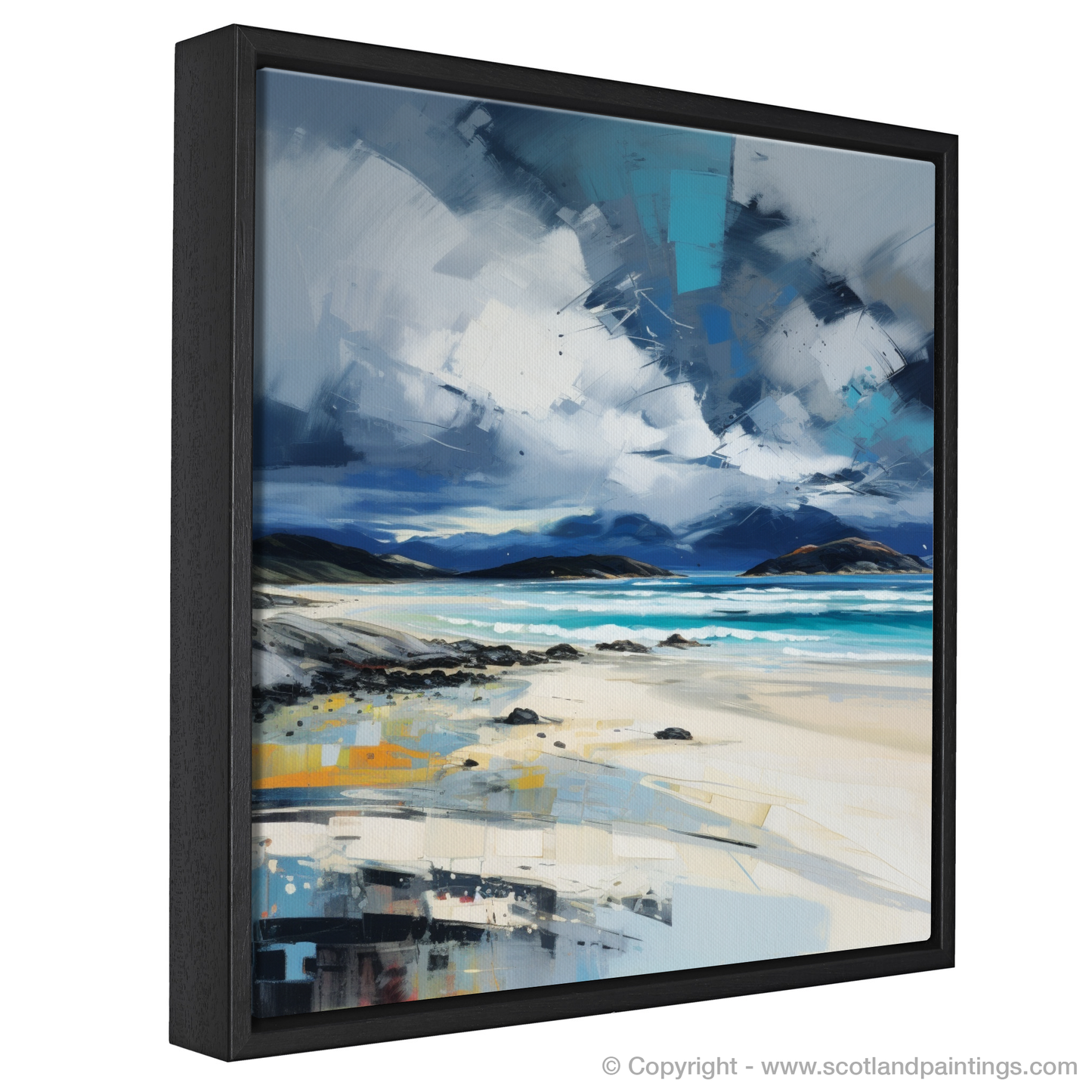 Painting and Art Print of Luskentyre Beach with a stormy sky entitled "Storm's Embrace at Luskentyre Beach".