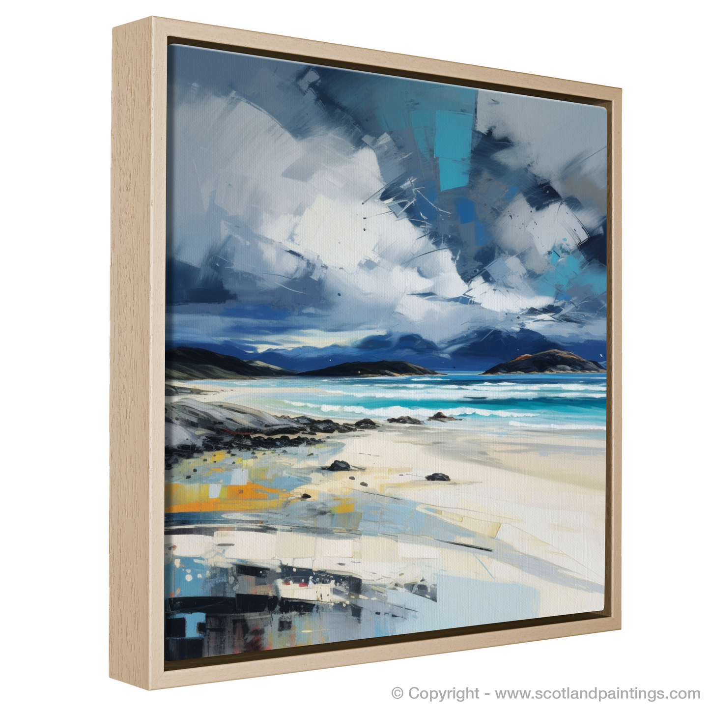 Painting and Art Print of Luskentyre Beach with a stormy sky entitled "Storm's Embrace at Luskentyre Beach".