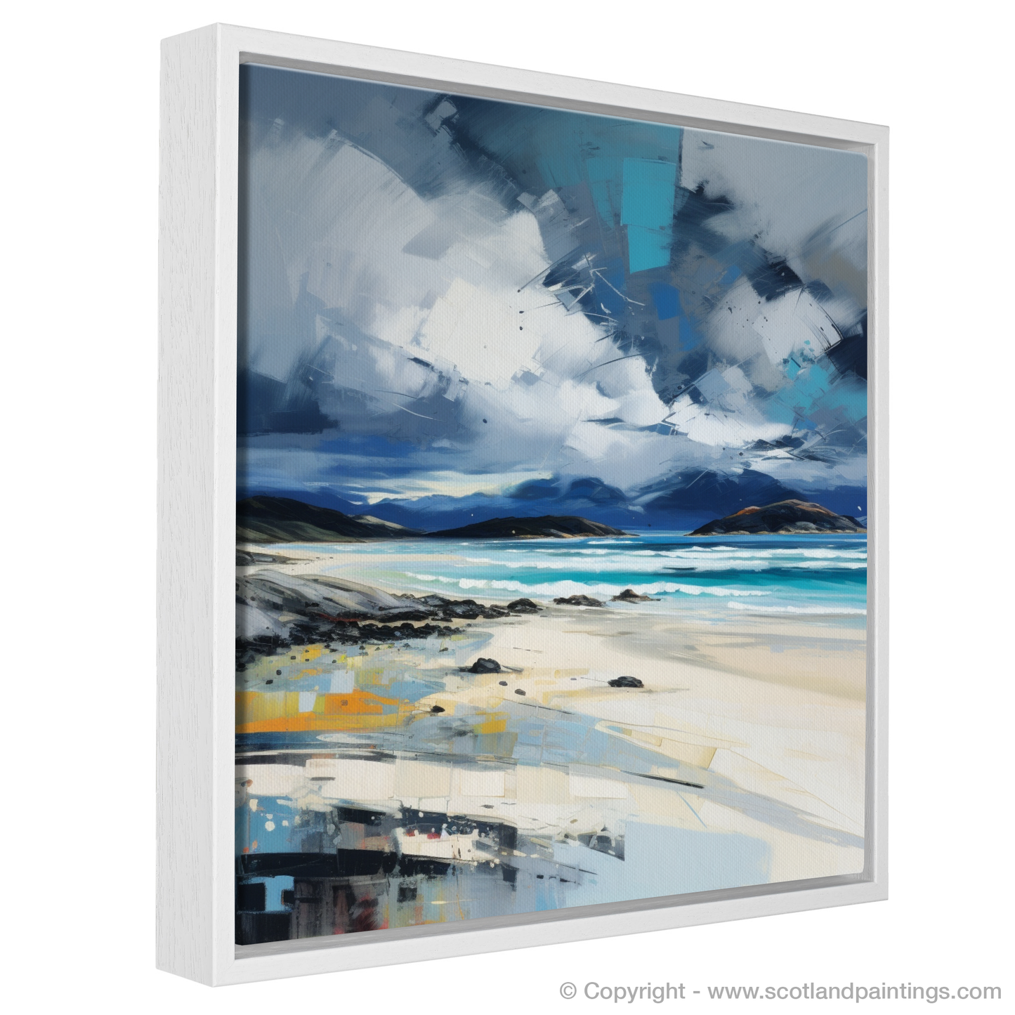 Painting and Art Print of Luskentyre Beach with a stormy sky entitled "Storm's Embrace at Luskentyre Beach".