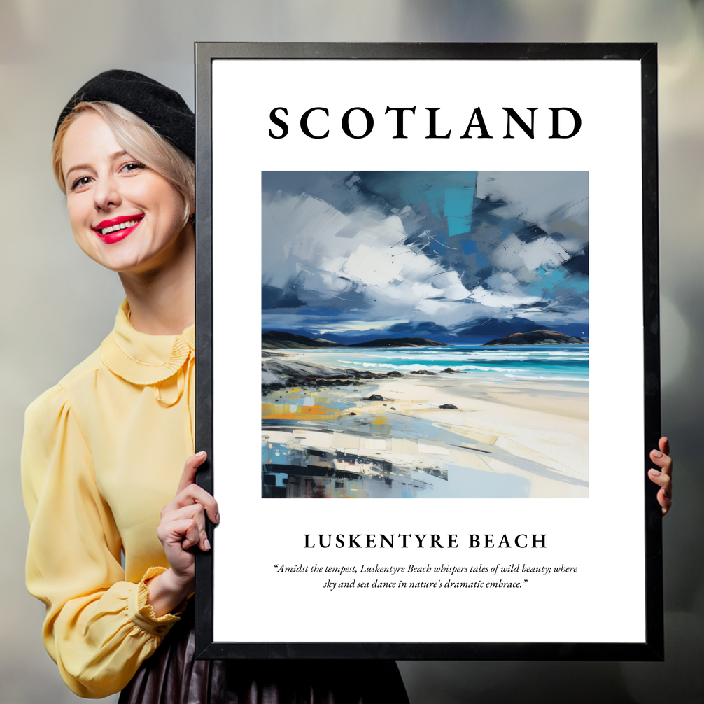 Person holding a poster of Luskentyre Beach