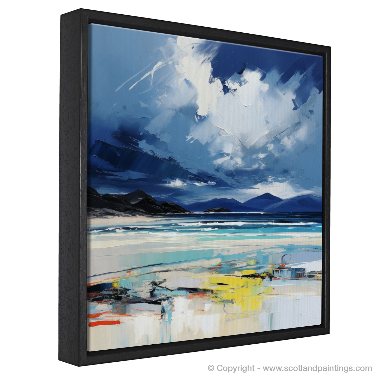 Painting and Art Print of Luskentyre Beach with a stormy sky entitled "Storm's Embrace: A Luskentyre Beach Expression".