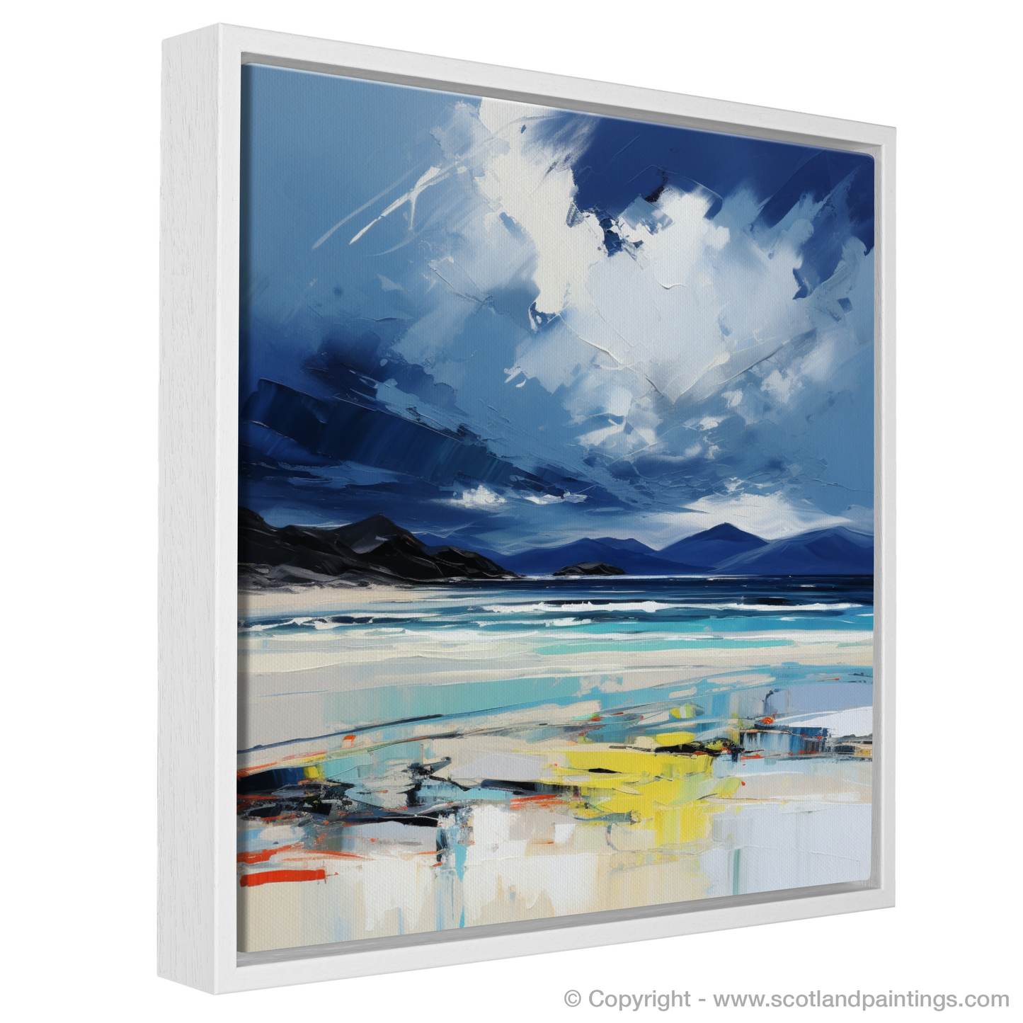 Painting and Art Print of Luskentyre Beach with a stormy sky entitled "Storm's Embrace: A Luskentyre Beach Expression".