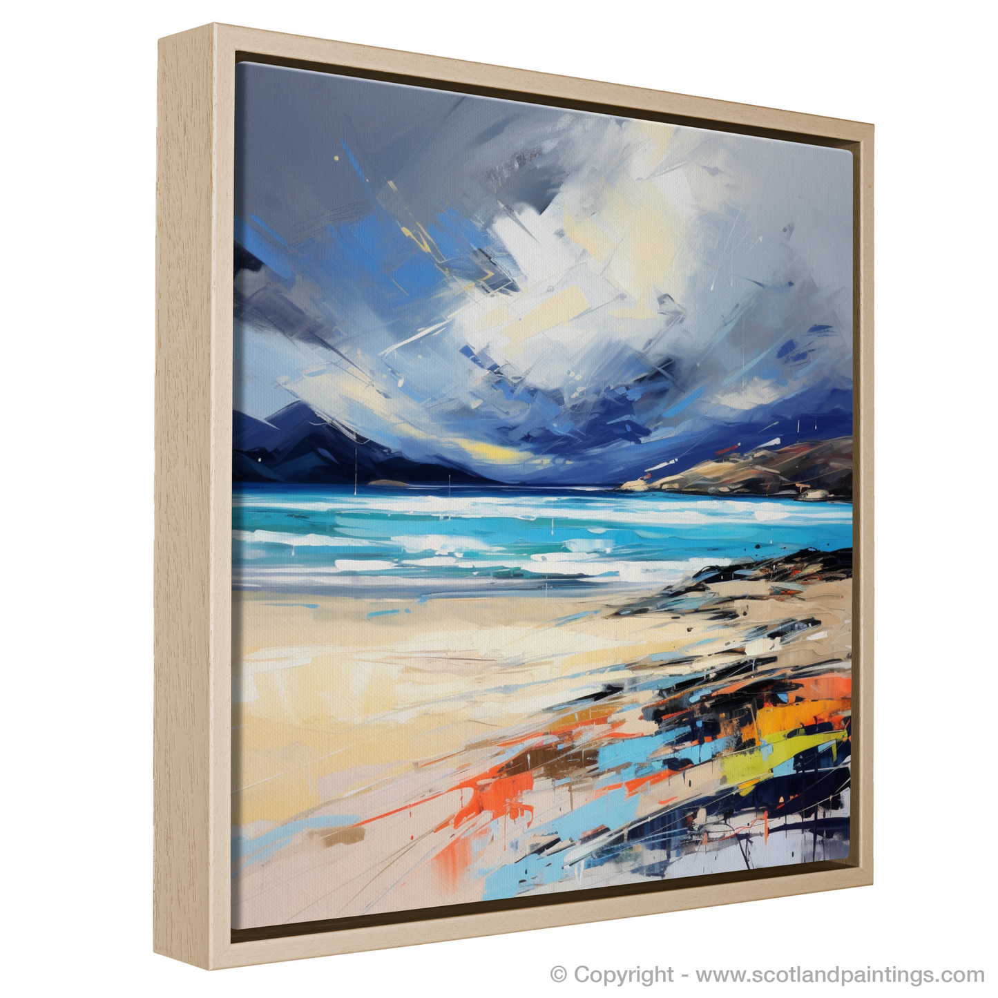 Painting and Art Print of Luskentyre Beach with a stormy sky entitled "Storm Over Luskentyre: An Expressionist Homage to the Scottish Shores".