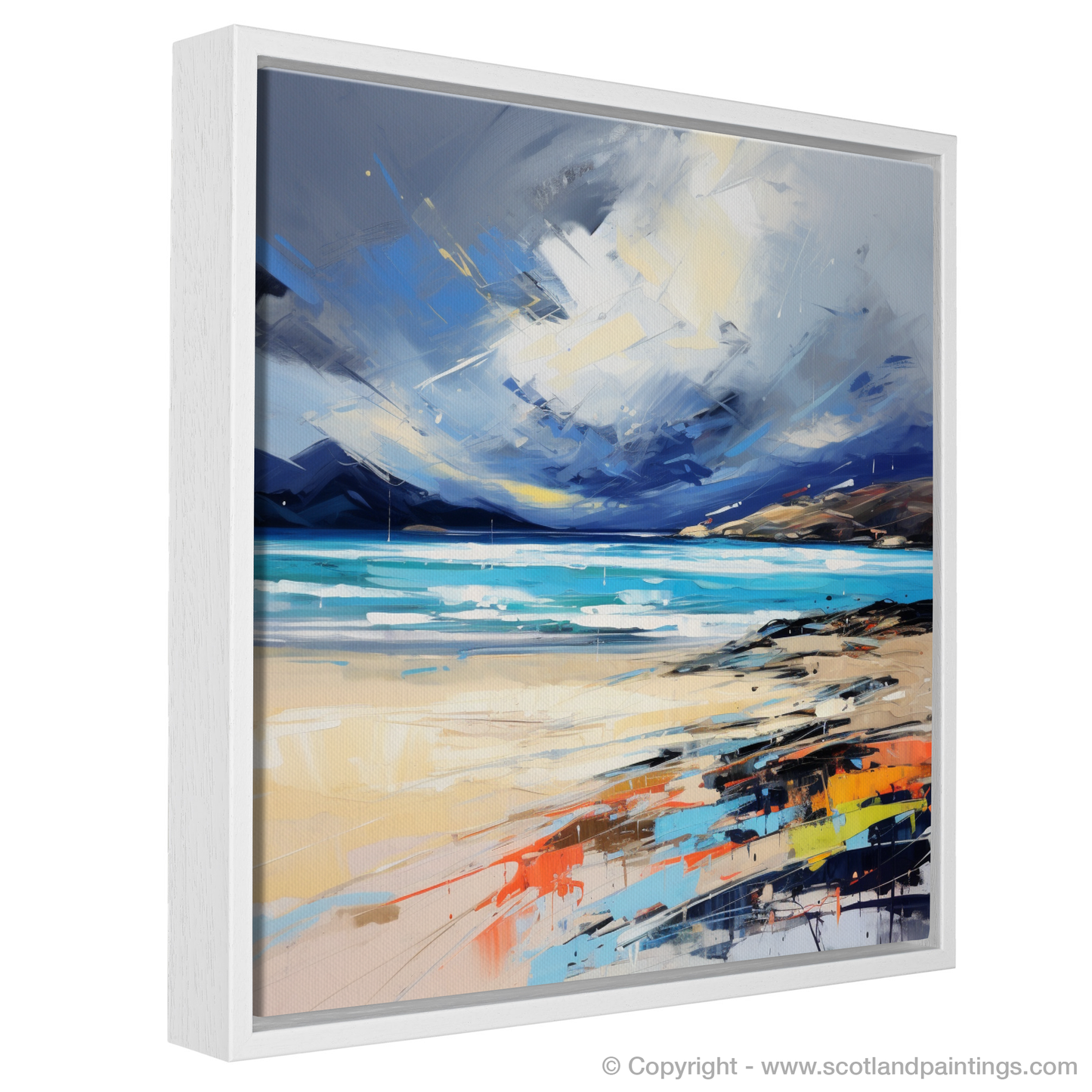 Painting and Art Print of Luskentyre Beach with a stormy sky entitled "Storm Over Luskentyre: An Expressionist Homage to the Scottish Shores".