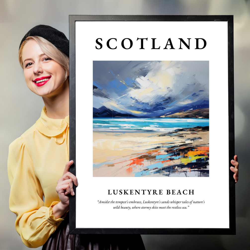 Person holding a poster of Luskentyre Beach