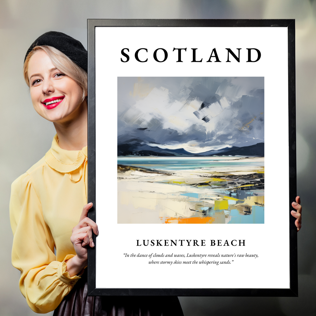 Person holding a poster of Luskentyre Beach