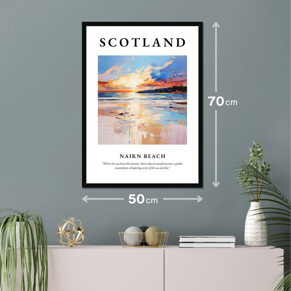 Poster of Nairn Beach hanging on a wall