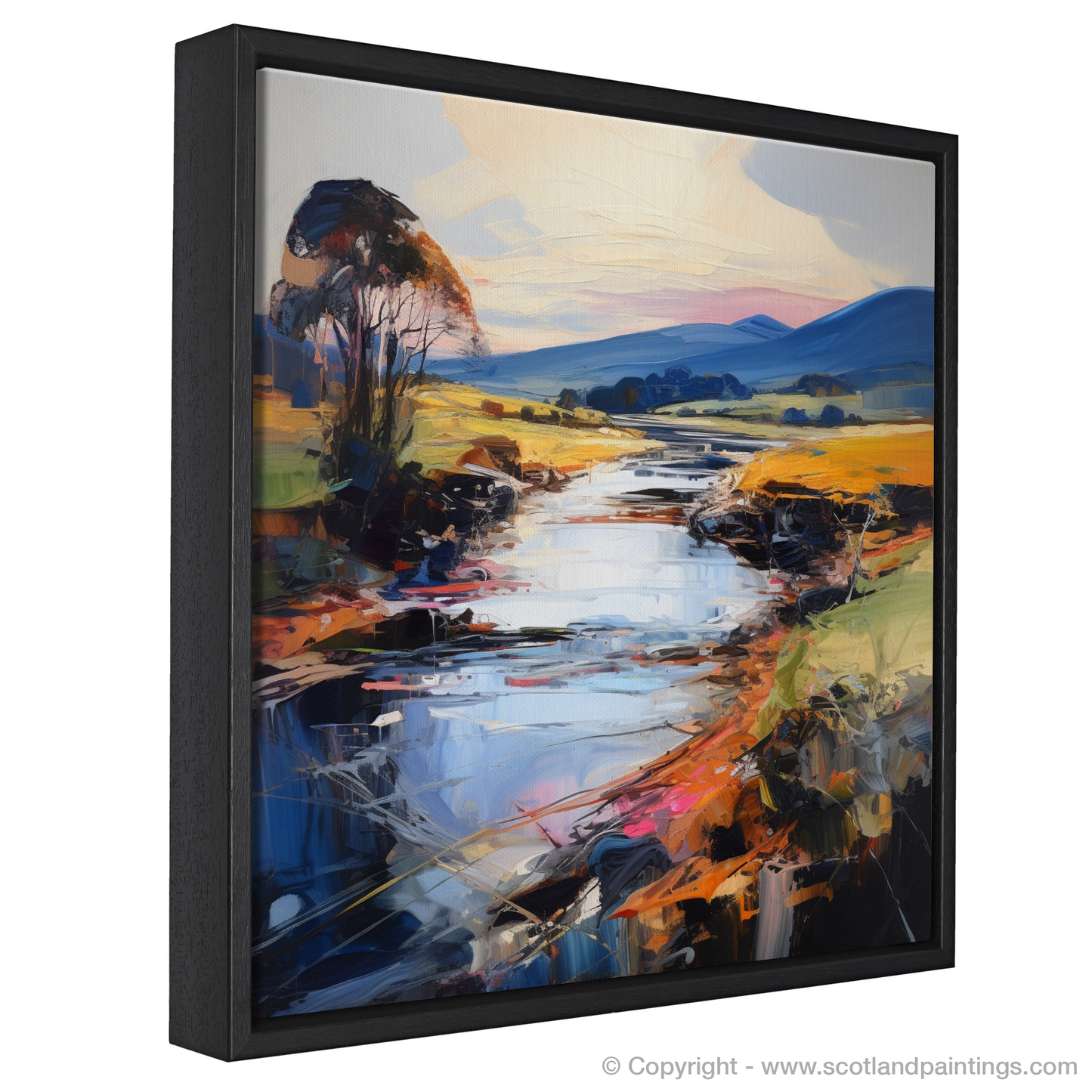 Painting and Art Print of River Nith, Dumfries and Galloway entitled "River Nith Reverie: An Expressionist Ode to the Scottish Countryside".