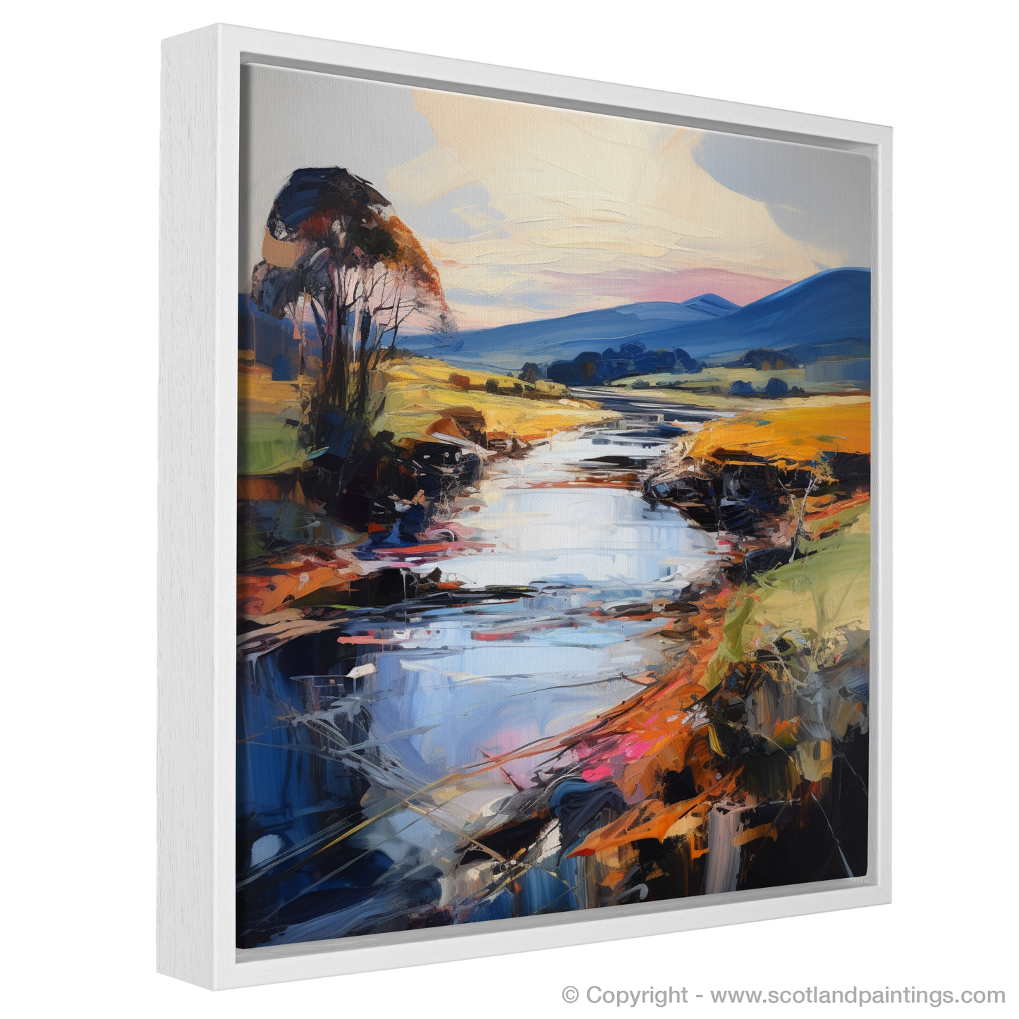 Painting and Art Print of River Nith, Dumfries and Galloway entitled "River Nith Reverie: An Expressionist Ode to the Scottish Countryside".