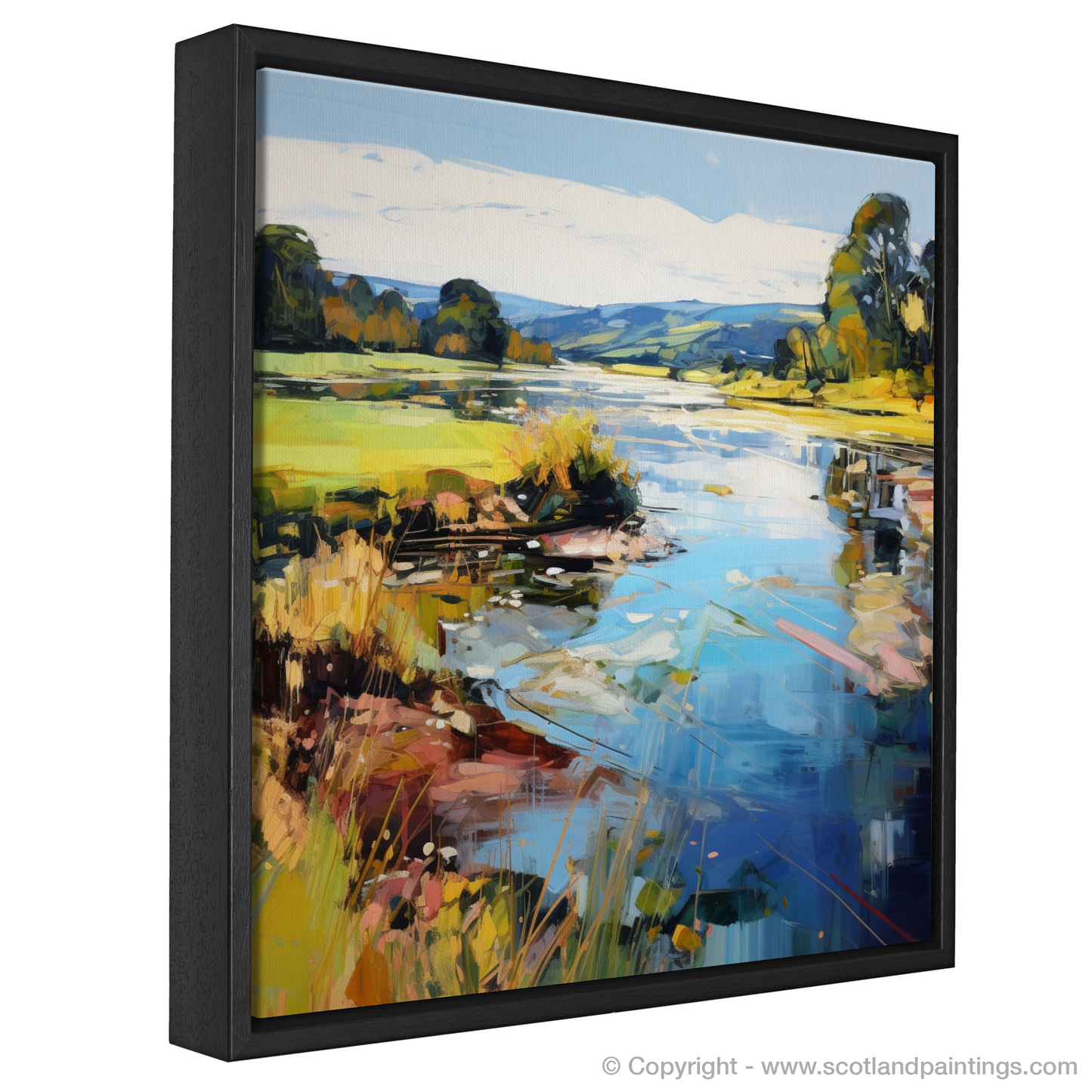 Painting and Art Print of River Nith, Dumfries and Galloway entitled "Vibrant Whispers of the Nith: An Expressionist Ode to Scotland's Serene Riverlands".