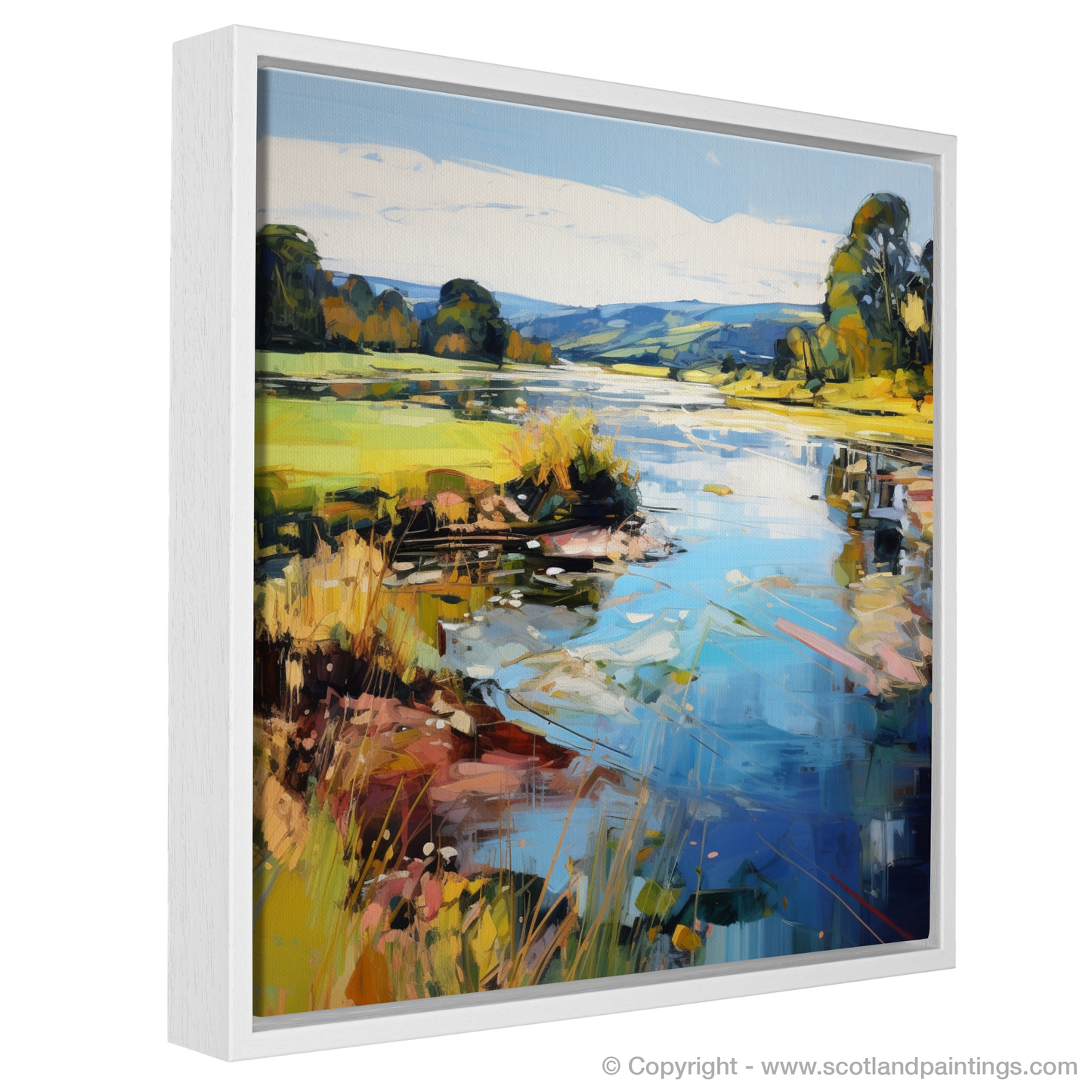 Painting and Art Print of River Nith, Dumfries and Galloway entitled "Vibrant Whispers of the Nith: An Expressionist Ode to Scotland's Serene Riverlands".