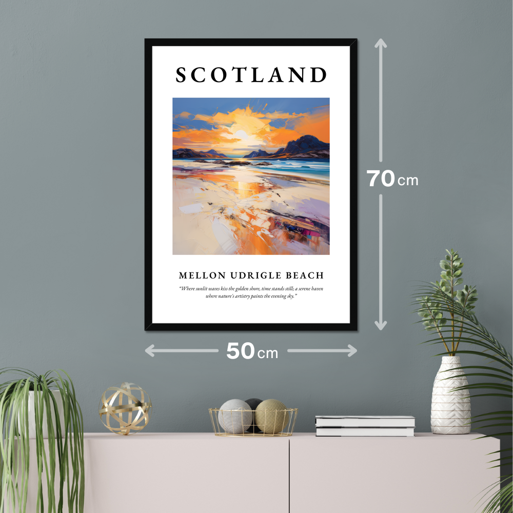 Poster of Mellon Udrigle Beach hanging on a wall