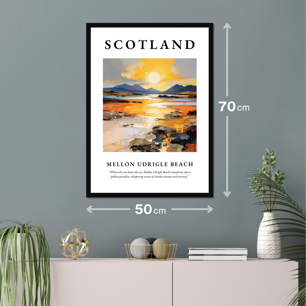 Poster of Mellon Udrigle Beach hanging on a wall