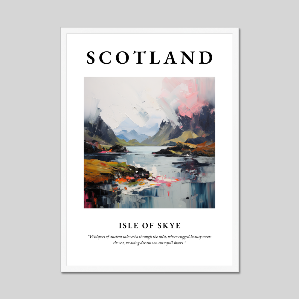 Poster in a white frame with the word Scotland