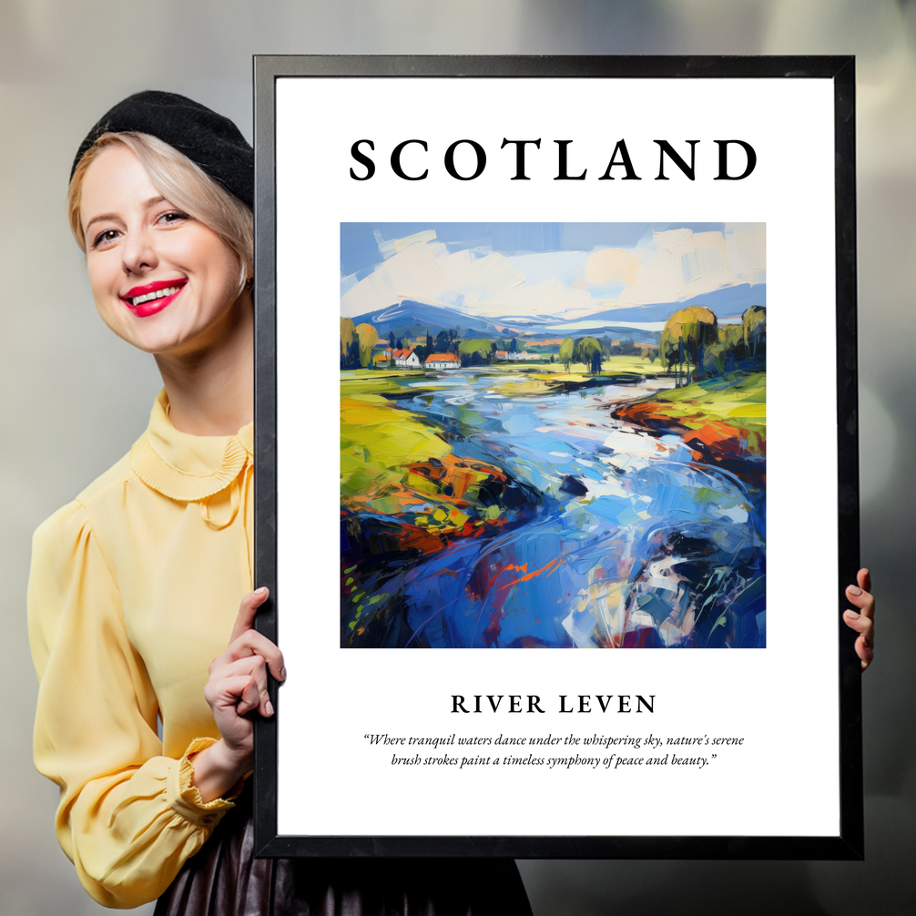 Person holding a poster of River Leven