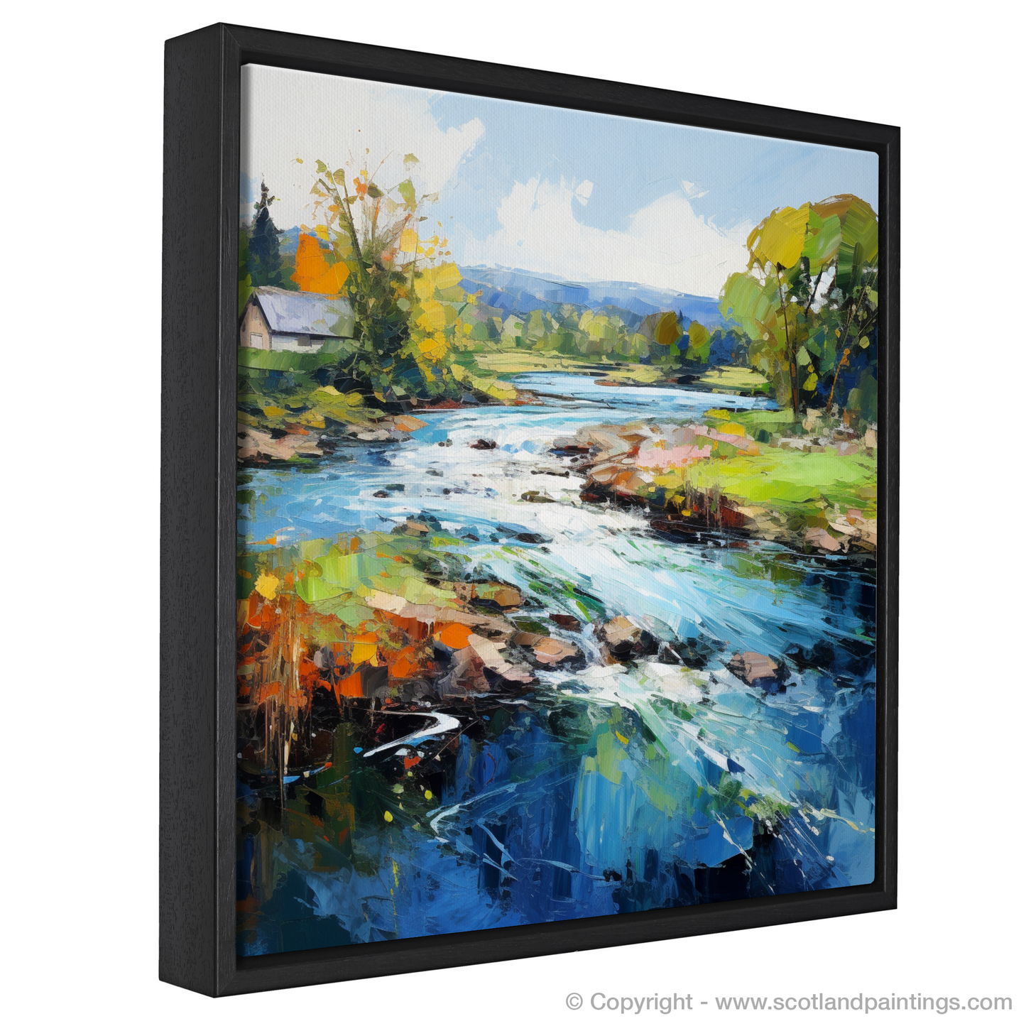 Painting and Art Print of River Leven, West Dunbartonshire entitled "Cascades and Colours of the River Leven".