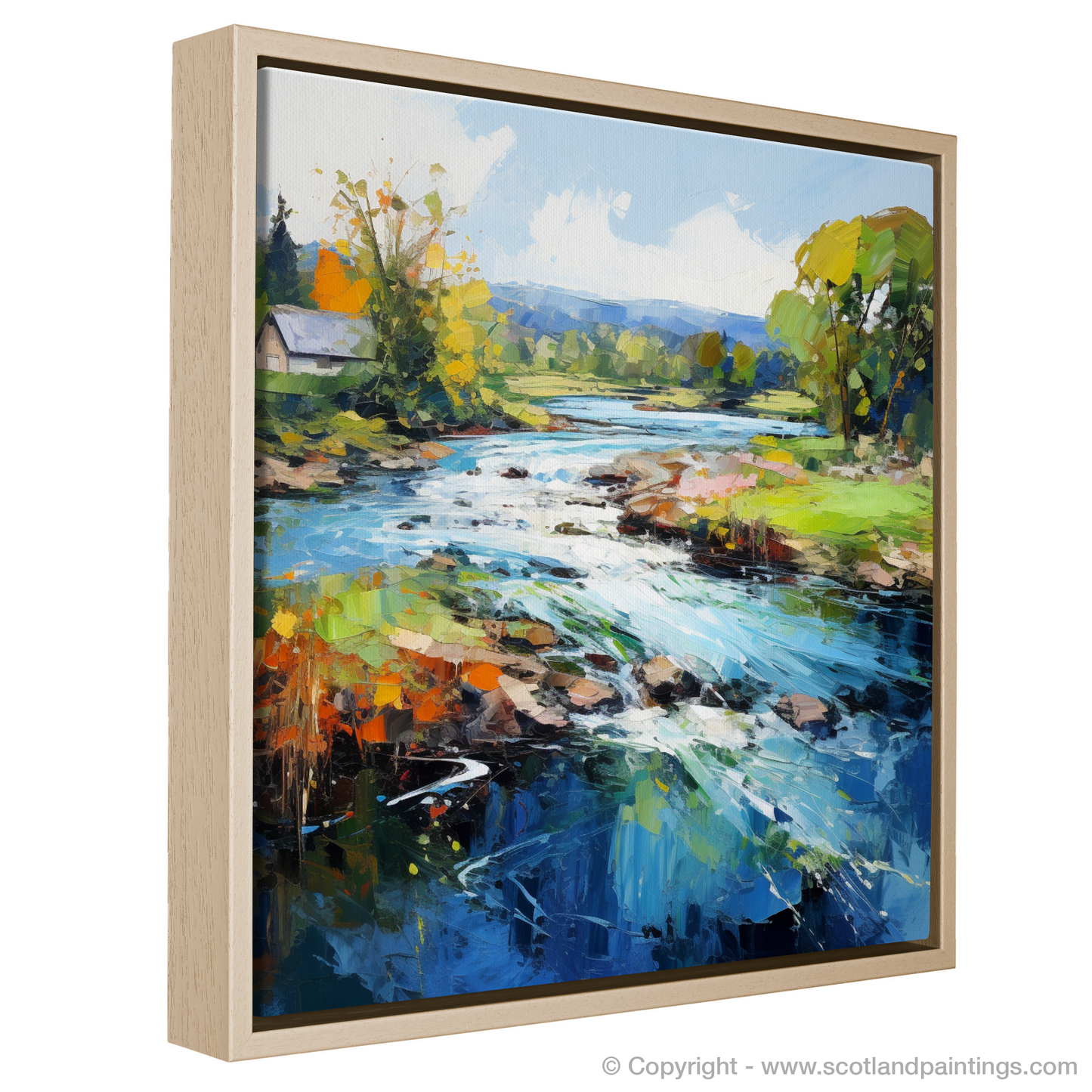 Painting and Art Print of River Leven, West Dunbartonshire entitled "Cascades and Colours of the River Leven".