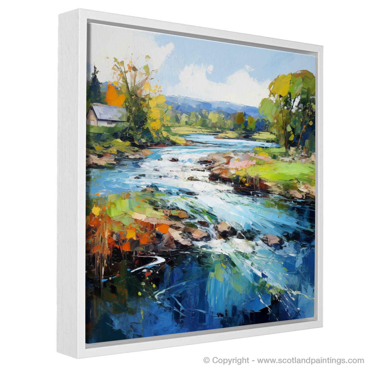 Painting and Art Print of River Leven, West Dunbartonshire entitled "Cascades and Colours of the River Leven".