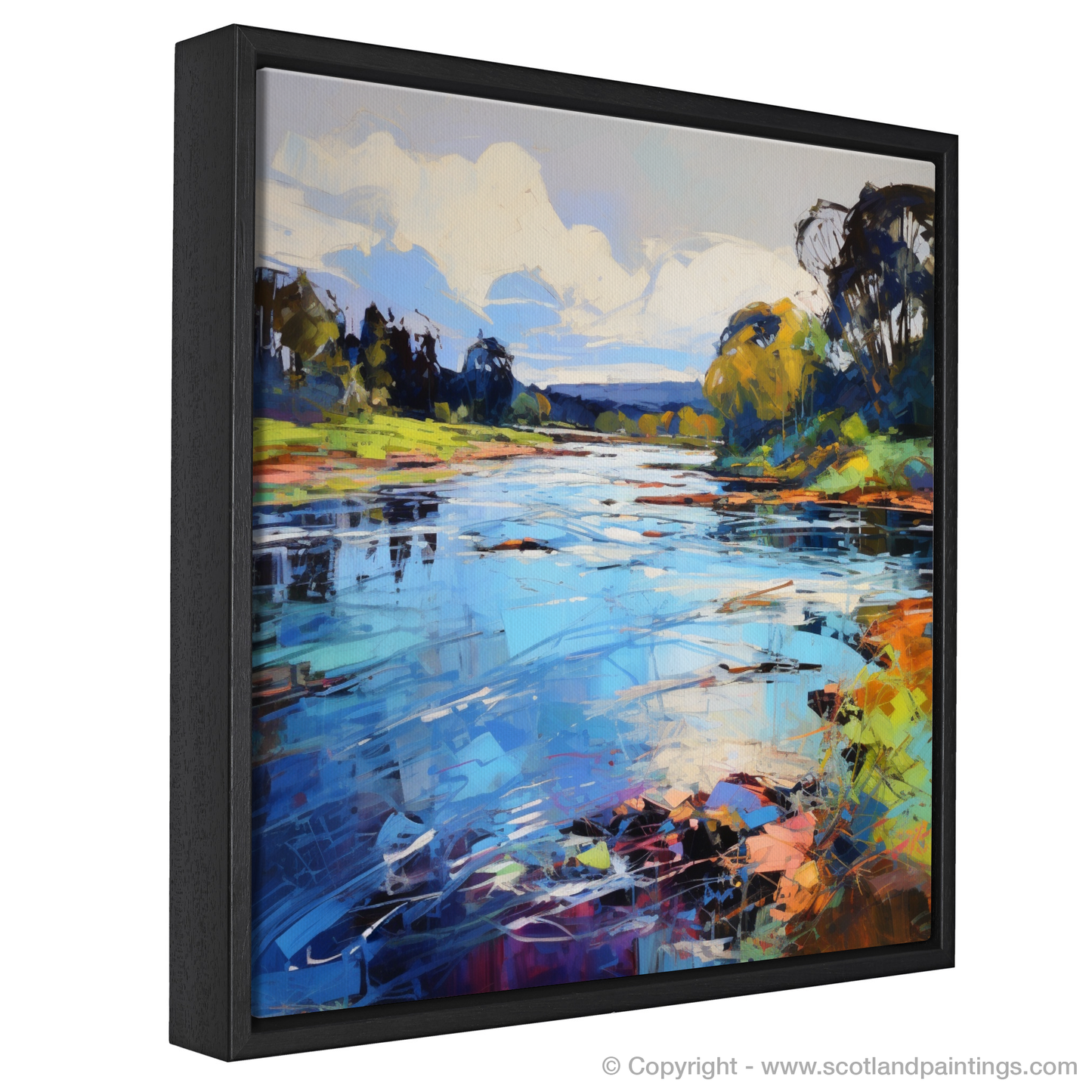 Painting and Art Print of River Leven, West Dunbartonshire entitled "River Leven's Vivid Embrace".