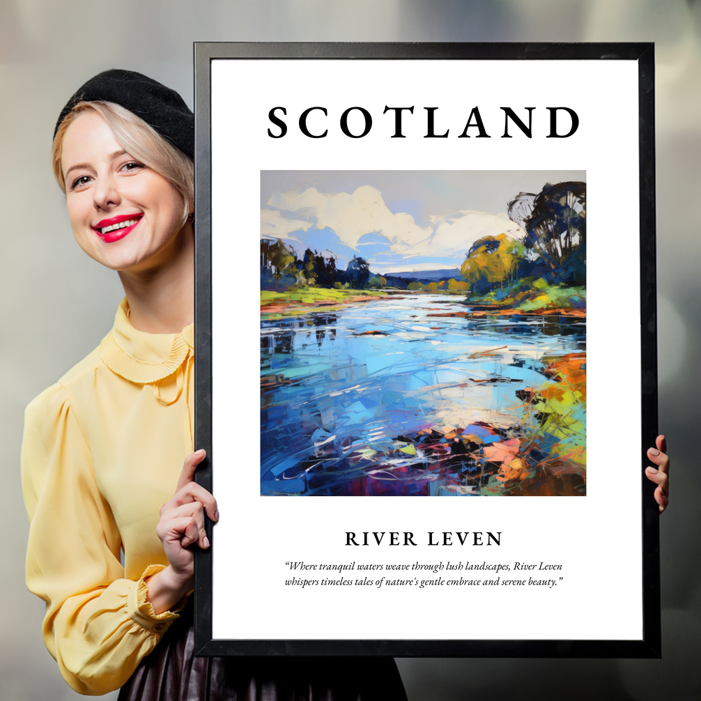 Person holding a poster of River Leven