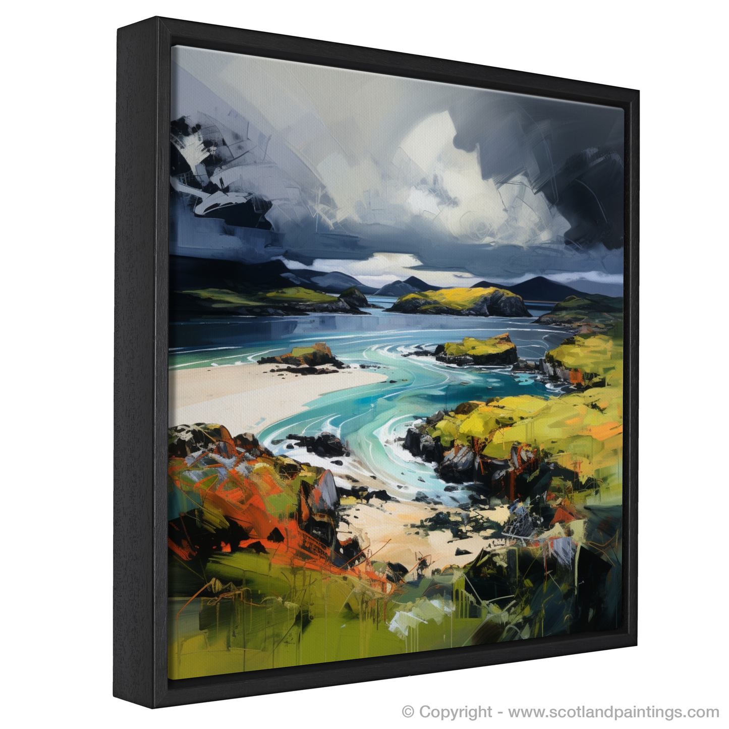 Painting and Art Print of Kiloran Bay with a stormy sky entitled "Stormy Embrace of Kiloran Bay".