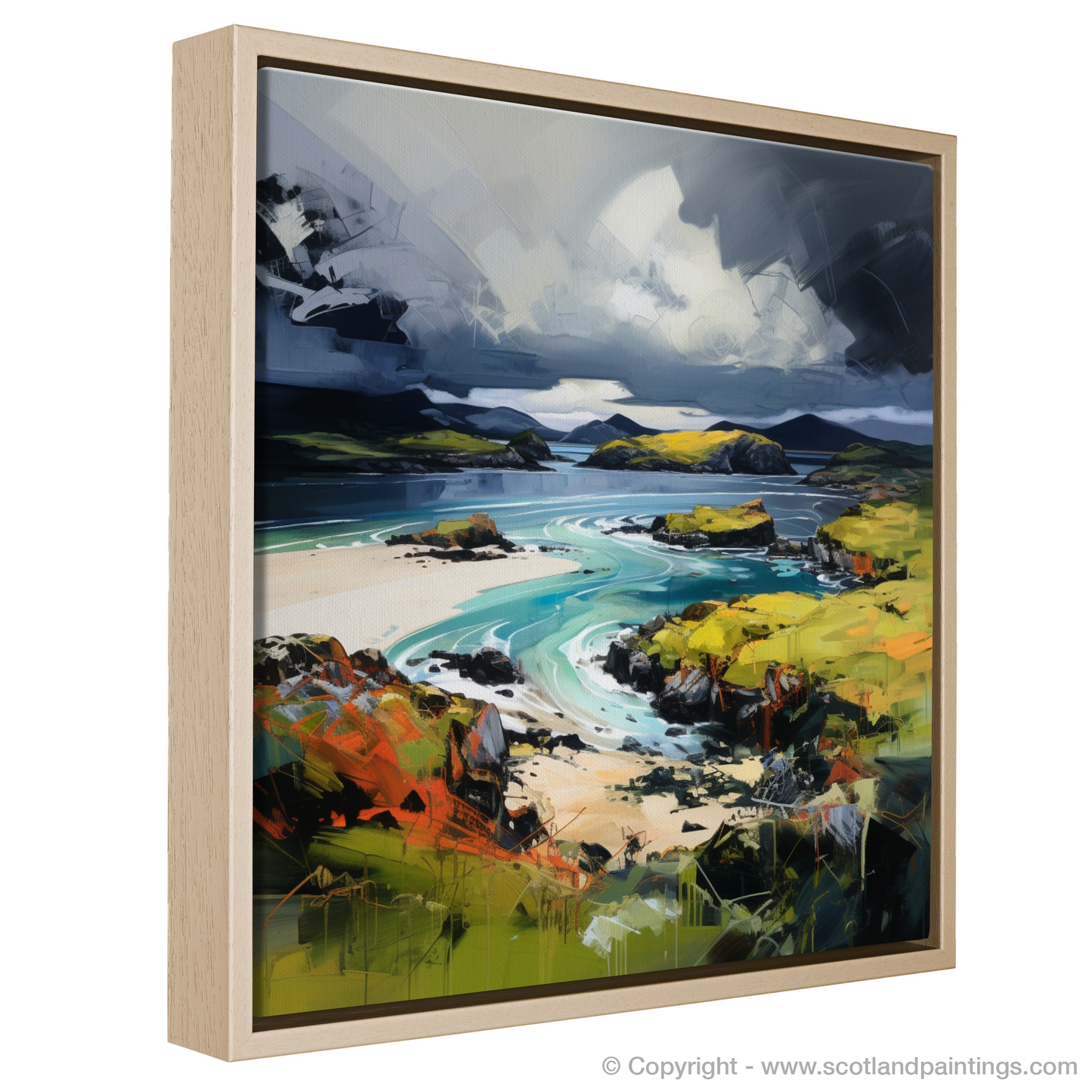 Painting and Art Print of Kiloran Bay with a stormy sky entitled "Stormy Embrace of Kiloran Bay".