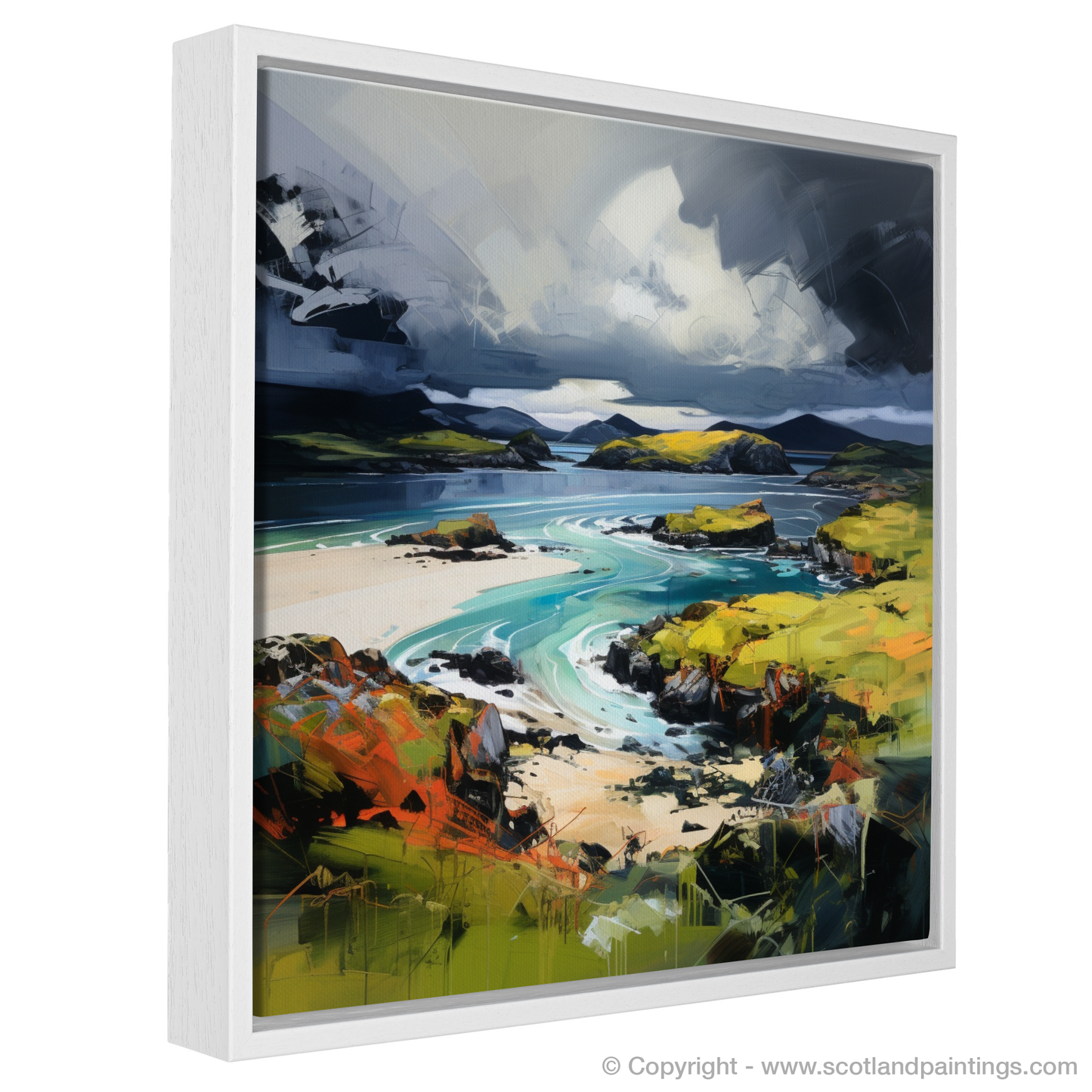 Painting and Art Print of Kiloran Bay with a stormy sky entitled "Stormy Embrace of Kiloran Bay".