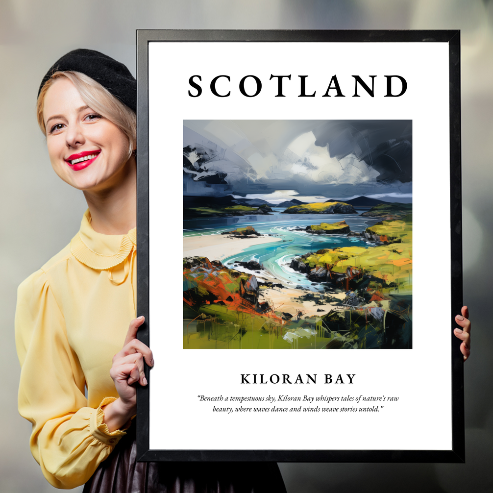 Person holding a poster of Kiloran Bay